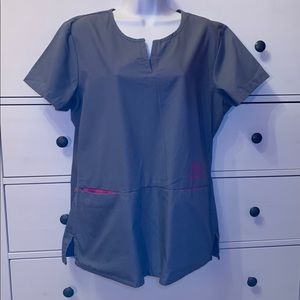 Orange Standard scrub top gray w/ pink accents
